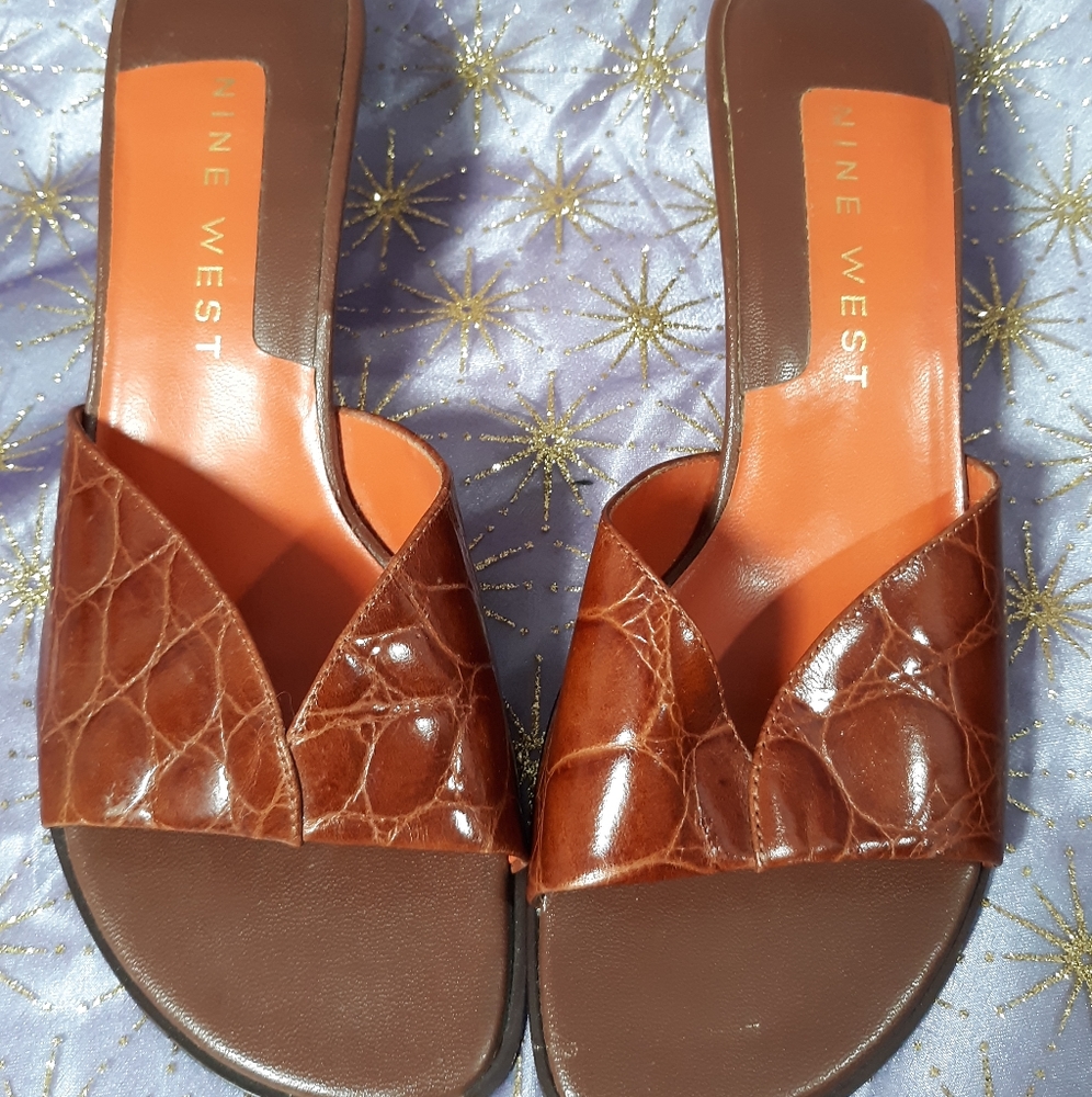 Nine West brown low heel slides